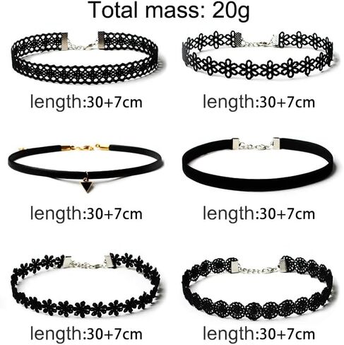 6PCs Black Velvet Choker Set Classic Vintage Tattoo Lace Choker Gothic Trendy Sexy Necklace For Women in Saudi Arabia