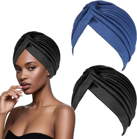 2 قطعة قبعات عمامة المرأة الأفريقية أغطية الرأس قبعات الشعر بونيه يلتف أغطية الرأس القابلة للتمدد للنوم وشاح قبعة بيني قبعة ملتوية قبعة الهند غطاء الرأس للنساء in Kuwait