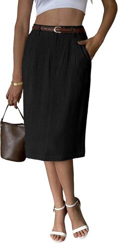 heipeiwa Women's Linen Skirts Dress Casual Straight A-Line Summer Vacation Business Work Trip Outfits in Saudi Arabia
