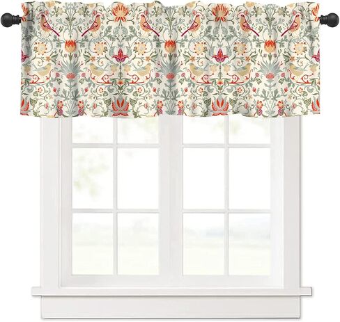 VUMIVI William Morris Valance Curtain Colorful Flowers Birds Vintage Abstract Art Illustration Window Treatments for Kids Boys Girls Bedroom Kitchen Living Dining Room Office 54x18inch in Saudi Arabia