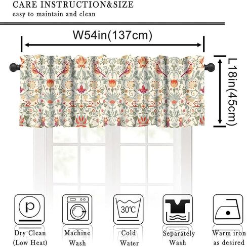 VUMIVI William Morris Valance Curtain Colorful Flowers Birds Vintage Abstract Art Illustration Window Treatments for Kids Boys Girls Bedroom Kitchen Living Dining Room Office 54x18inch in Saudi Arabia