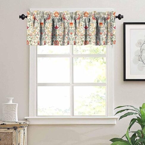 VUMIVI William Morris Valance Curtain Colorful Flowers Birds Vintage Abstract Art Illustration Window Treatments for Kids Boys Girls Bedroom Kitchen Living Dining Room Office 54x18inch in Saudi Arabia
