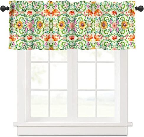 VUMIVI William Morris Valance Curtain Colorful Flowers Birds Vintage Abstract Art Illustration Window Treatments for Kids Boys Girls Bedroom Kitchen Living Dining Room Office 54x18inch in Saudi Arabia