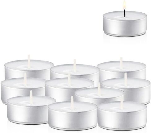 50 Unscented Tea Lights Candles White, Smokeless, Dripless & Long Lasting Paraffin Small Votive Mini Tealight Candle for Home, Pool, Shabbat, Weddings & Emergencies (50-Pack) in Saudi Arabia