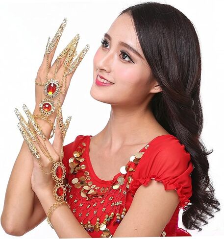 Homoyoyo 2pcs Performance Props Stage Nail Covers Long Pointed Fingernail Claw for Dance Golden in Saudi Arabia