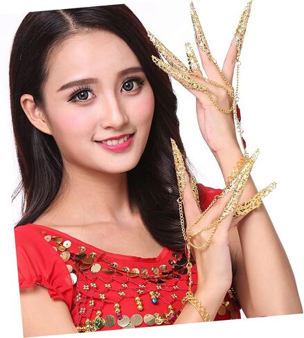 Homoyoyo 2pcs Performance Props Stage Nail Covers Long Pointed Fingernail Claw for Dance Golden in Saudi Arabia