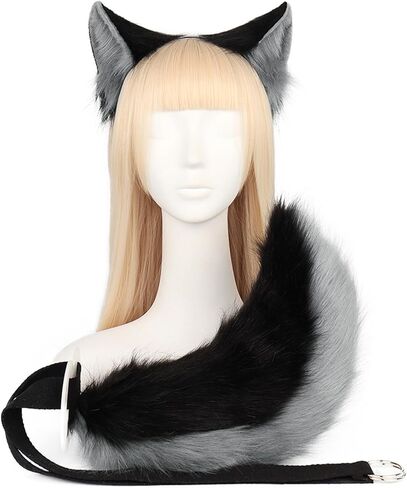 Shibainu Dog Ears Plush Tail Set Cute Animal Ornament, Faux Fur Halloween Role Play Anime Fair Party Costume Dress Up in Saudi Arabia