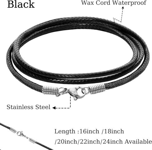 Bgfhna Black Leather Necklace Cord with Clasp Braided Wax Rope Chain for Men Women with Stainless Steel Clasp 2mm Leather Cord Necklace for Pendant in Saudi Arabia