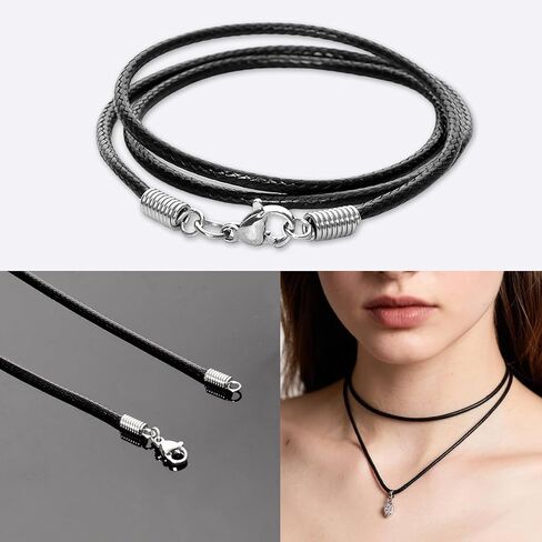 Bgfhna Black Leather Necklace Cord with Clasp Braided Wax Rope Chain for Men Women with Stainless Steel Clasp 2mm Leather Cord Necklace for Pendant in Saudi Arabia
