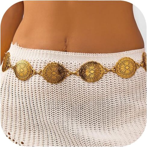 RINHOO الغربية Concho حزام للنساء راعية البقر أحزمة معدنية قابل للتعديل بوهو خمر الفيروز حزام على شكل سلسلة لفساتين الجينز in Kuwait