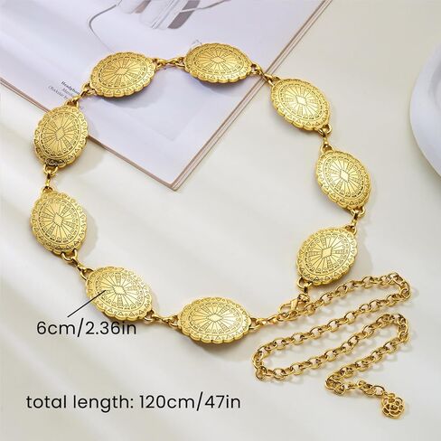 RINHOO الغربية Concho حزام للنساء راعية البقر أحزمة معدنية قابل للتعديل بوهو خمر الفيروز حزام على شكل سلسلة لفساتين الجينز in Kuwait