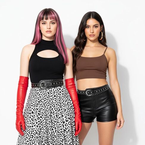 حزام مرصع أسود سميك من Sorcristy للنساء، حزام Y2k من جلد البولي يوريثان، أحزمة راعية البقر الغربية العتيقة، أحزمة جلدية PU عصرية سوداء اللون لفساتين سراويل الجينز (41.34 بوصة) in Kuwait