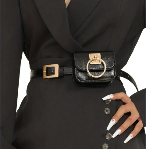 Women Holographic Waist Belt with Mini Purse Y2K PU Leather Belts Dresses for Jeans Pants in Saudi Arabia