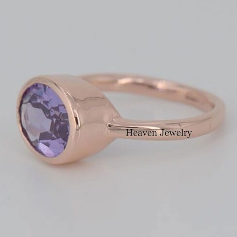 HJ STORE 925 Solid Silver Band | Natural Amethyst Gemstone Statement Stacking Rings For Women & Men | 10x12 mm | Oval Shape Ring in Saudi Arabia