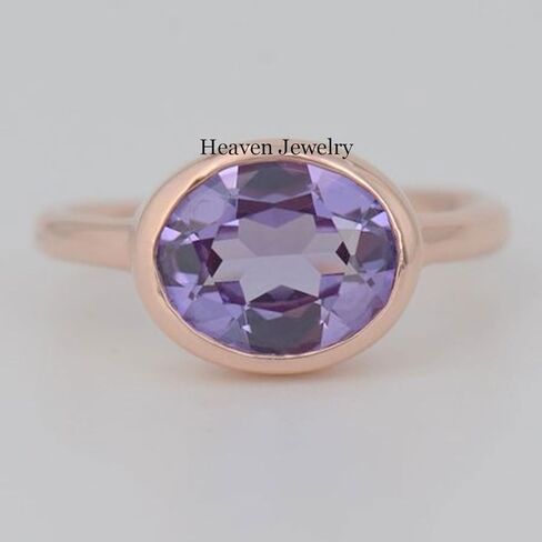 HJ STORE 925 Solid Silver Band | Natural Amethyst Gemstone Statement Stacking Rings For Women & Men | 10x12 mm | Oval Shape Ring in Saudi Arabia