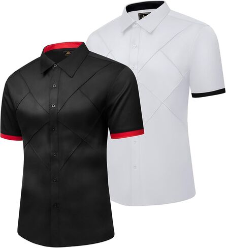 2 Pack Men Short Sleeve Regular Fit Button Down Dress Shirt Collar Casual Shirts in Saudi Arabia