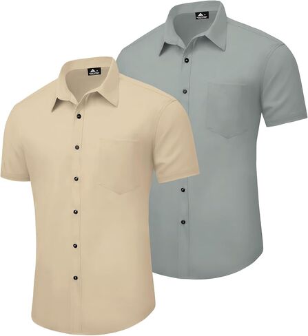 2 Pack Men Short Sleeve Regular Fit Button Down Dress Shirt Collar Casual Shirts in Saudi Arabia