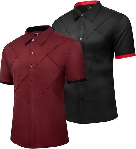 2 Pack Men Short Sleeve Regular Fit Button Down Dress Shirt Collar Casual Shirts in Saudi Arabia