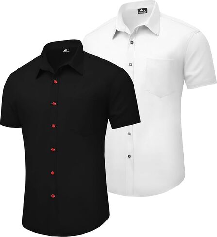 2 Pack Men Short Sleeve Regular Fit Button Down Dress Shirt Collar Casual Shirts in Saudi Arabia