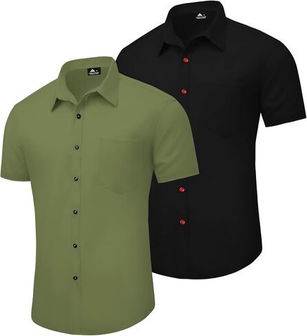 2 Pack Men Short Sleeve Regular Fit Button Down Dress Shirt Collar Casual Shirts in Saudi Arabia