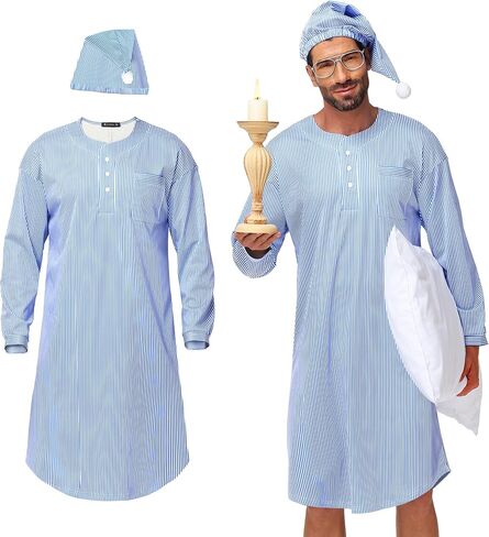 Arankhiger 2Pcs Mens Christmas Nightgown Costume Cosplay Nightshirt with Sleep Cap in Kuwait