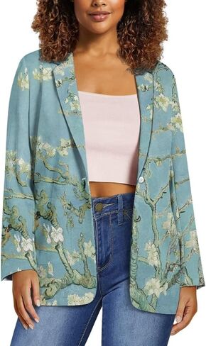 Oil Painting Printed Parties Women's Blazer Long Sleeve Blazer Jackets with Pockets Single Button Jacket Blazer in Saudi Arabia