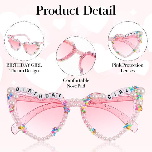 APLZGMG Birthday Glasses Happy Birthday Heart Shaped Sunglasses Pink Birthdays Girl Sunglasses for Birthdays Party in Saudi Arabia