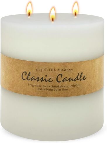 Large 3-Wick Ivory Pillar Candle - 6x6 Inch Dripless & Smokeless Unscented Fat Candle, 120 Hour Long Burning Hand-Poured Thick Candle with Cotton Wicks in Saudi Arabia