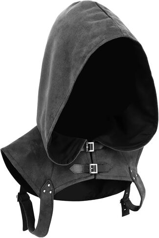 UJUROU Steampunk مقنعين القلنسوة عصر النهضة القوطية قصيرة كيب القرون الوسطى عباءة مع أبازيم تأثيري زي LARP in Kuwait