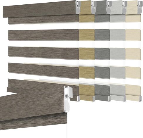Elevique No Drill No Tools Corldess Zebra Blinds for Windows, Dual Layer Blackout Zebra Shades for Indoor Windows, Thermal Insulated Window Blind, Easy to Install, Dark Brown, 33" W x 80" H in Saudi Arabia