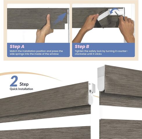 Elevique No Drill No Tools Corldess Zebra Blinds for Windows, Dual Layer Blackout Zebra Shades for Indoor Windows, Thermal Insulated Window Blind, Easy to Install, Dark Brown, 33" W x 80" H in Saudi Arabia