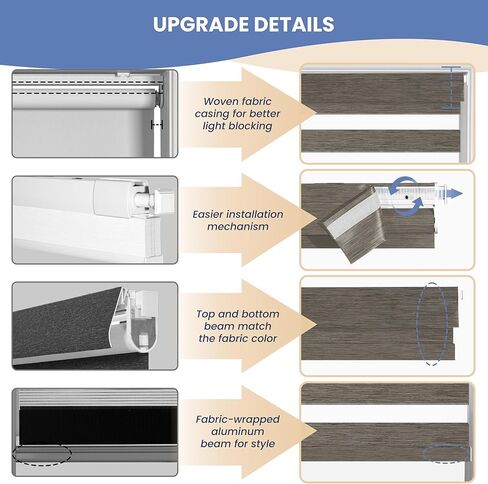 Elevique No Drill No Tools Corldess Zebra Blinds for Windows, Dual Layer Blackout Zebra Shades for Indoor Windows, Thermal Insulated Window Blind, Easy to Install, Dark Brown, 33" W x 80" H in Saudi Arabia