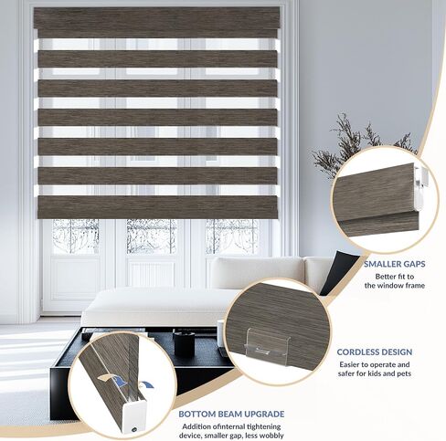 Elevique No Drill No Tools Corldess Zebra Blinds for Windows, Dual Layer Blackout Zebra Shades for Indoor Windows, Thermal Insulated Window Blind, Easy to Install, Dark Brown, 33" W x 80" H in Saudi Arabia