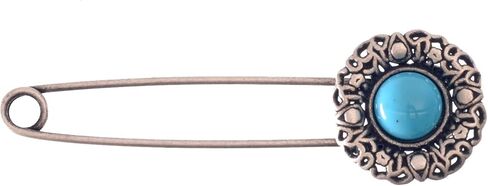 Mibo Buttons & Accessories Zinc Die Cast Kilt Pin - 3.25" - Round Floral Filigree 27mm(Diam) - Antique Silver with Imitation Gem Stone Turquoise Cabochon in Saudi Arabia