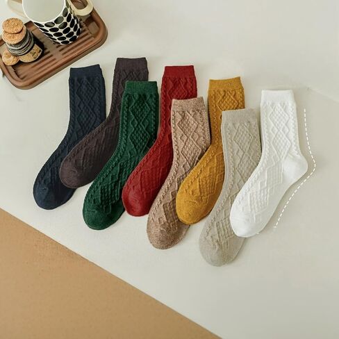 4 Pairs Womens Argyle Knit Wool Socks Vintage Comfy Casual Hiking Boot Socks in Saudi Arabia