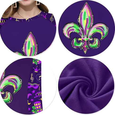 Mardi Gras Shirts for Women: Carnival Graphic 3/4 Sleeve New Orleans Mardi Gras Party Outfits Fat Tuesday Tops in Saudi Arabia