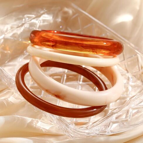 ZZQPSD Chunky Gold Bracelet Stack for Women - 4Pcs Stackable Bangles Set with Tortoise Shell & Jelly Styles, Fashion Statement Jewelry in Saudi Arabia