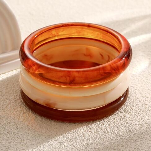 ZZQPSD Chunky Gold Bracelet Stack for Women - 4Pcs Stackable Bangles Set with Tortoise Shell & Jelly Styles, Fashion Statement Jewelry in Saudi Arabia