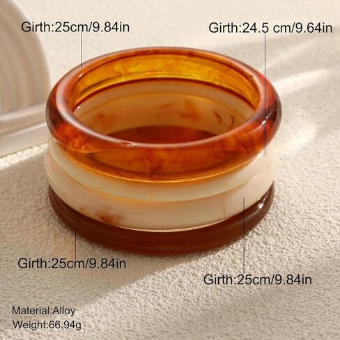 ZZQPSD Chunky Gold Bracelet Stack for Women - 4Pcs Stackable Bangles Set with Tortoise Shell & Jelly Styles, Fashion Statement Jewelry in Saudi Arabia