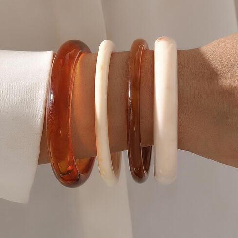 ZZQPSD Chunky Gold Bracelet Stack for Women - 4Pcs Stackable Bangles Set with Tortoise Shell & Jelly Styles, Fashion Statement Jewelry in Saudi Arabia
