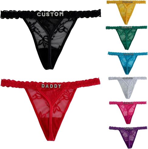 ANLINGOO 2-Pack سيور مخصصة مع أسماء، اسم مخصص ثونغ، DIY فضي أو ذهبي حجر الراين اسم الحروف اللامعة، تخصيص عبارات الزوج أو الصديق G-string هدية عيد الحب in Saudi Arabia