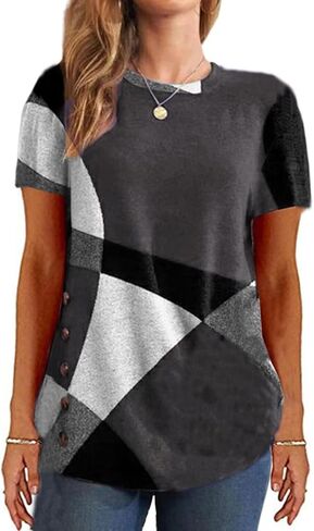 Ladies' Short-Sleeved T-Shirt with Geometric Color Blocks in Saudi Arabia