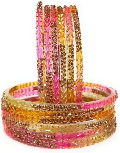 KAMAK Plain and Glossy Finished heart Raindrop Glass Bangle Set For Women and Girls - Pack of 12 in Saudi Arabia
