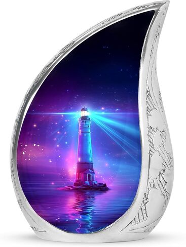 جرة حرق منارة Tranqurn Drop لرماد البالغين - جرة زرقاء كبيرة مقاس 10 بوصة لرماد الإنسان البالغ - حاوية رماد المنارة - الجرار التذكارية لجنازة الدفن للبالغين للأطفال والمراهقين in Kuwait