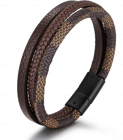 Leather Bracelet for Men Casual Brown Multi-Strand Bracelet Braided Bracelet Jewelry Gifts With Stainless Steel Clasp in Saudi Arabia