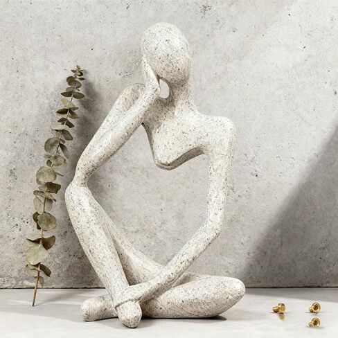 O-FarFarm Thinker Statue Decor - Handcrafted Sandstone Abstract Sculpture for Desk, Coffee Table & Bookshelf Modern Office Decor, Artistic Home Accent for Interior Design Lovers & Art Collectors in Saudi Arabia