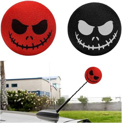 4 PCS Car Antenna Toppers, Funny Halloween Skull Spooky Smile Car Antenna Areial Balls, Skull Smile Face Antenna Topper Exterior Decor Doll for Most Vehicles, Car Accessories in Kuwait
