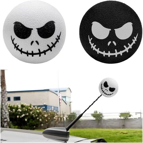 4 PCS Car Antenna Toppers, Funny Halloween Skull Spooky Smile Car Antenna Areial Balls, Skull Smile Face Antenna Topper Exterior Decor Doll for Most Vehicles, Car Accessories in Kuwait