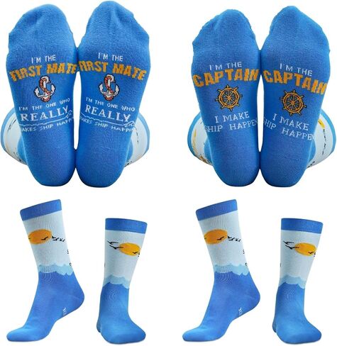 InnoBeta Boating Gifts Captain First Mate Gifts Socks Bundle 2 Pack, One Size Crew Socks for Boat Captain and First Mate on Birthday, Christmas in Saudi Arabia