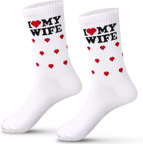 جوارب Mikovivi للزوج، من القطن الناعم I Love My Wife Socks، هدايا رائعة للزوج من الزوجة، الذكرى السنوية للزفاف، عيد الميلاد، عيد الميلاد، العريس، هدية دافئة (أبيض) in Saudi Arabia